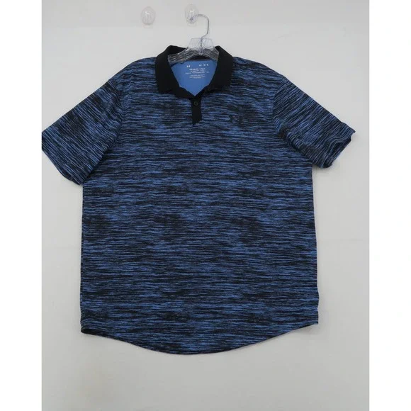 Under Armour Mens Iso-Chill Polo Shirt‎ Blue Black Space Dye Large Loose Fit