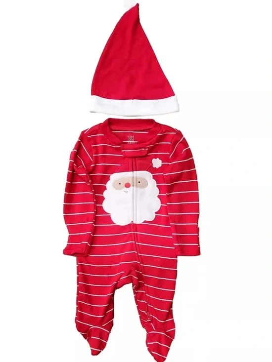 Carter's Baby Christmas Santa Striped Footie Pajamas & Hat Set 6 months