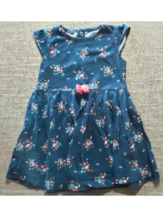 Carter's Child of Mine Navy Floral Dress 18M Pink Bow Toddler Girl #1076