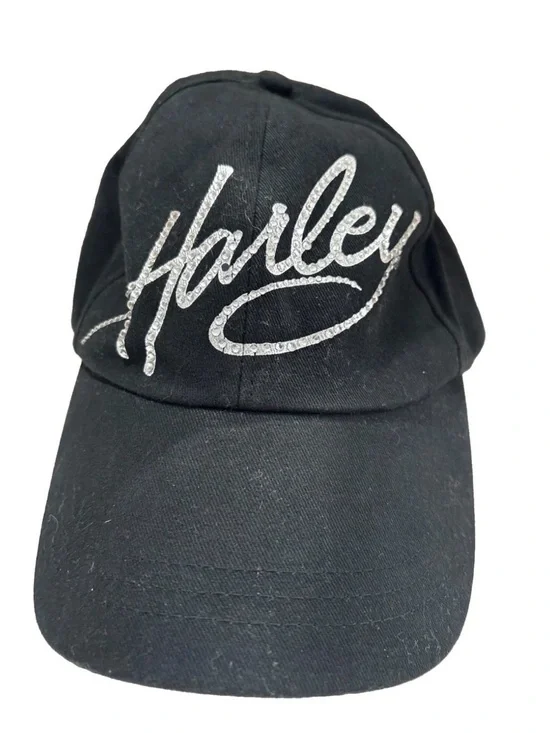 HARLEY DAVIDSON Hat Ball Cap Harley Bling Black Silver Rhinestones Adjustable