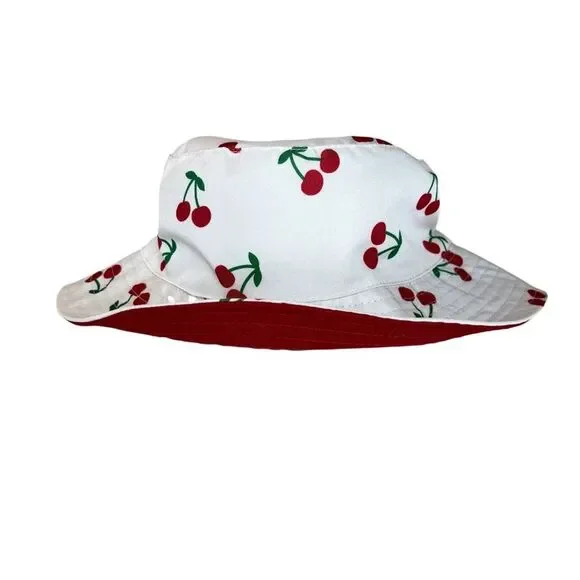 Bucket Hat White & Cherries Adult Cottagecore Vibe