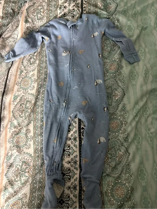 Carter's Light Blue Waffle Knit Penguin Footed Pajamas