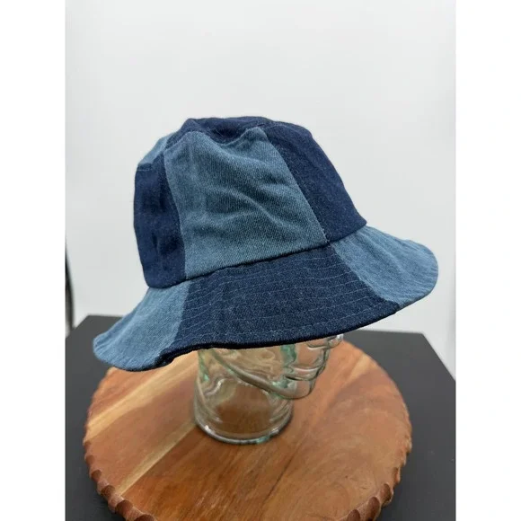 Skinny dip Checkerboard Bucket Hat Womens OS Blue Patchwork Denim 3340BLEW1