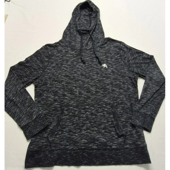 Express men's heather black front pocket hooded long sleeve shirt drawstring Lg.