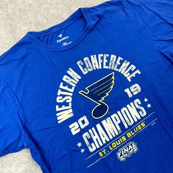 Fanatics Shirt Men L Blue St. Louis Blues NHL Ice Hockey Western Conference 2019