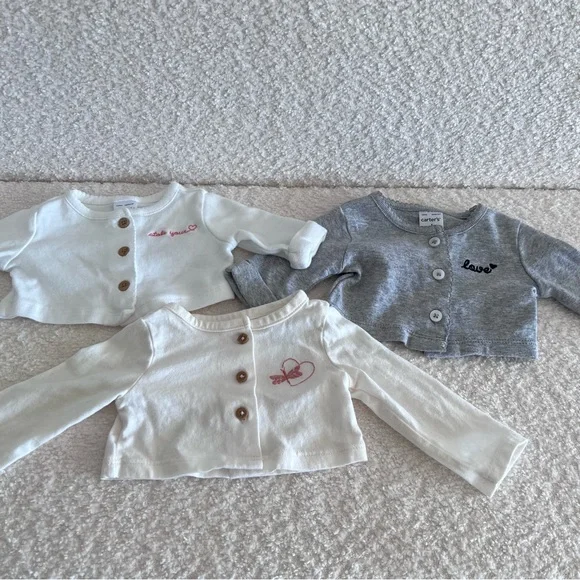 Carter’s Bundle Of‎ 3 Valentines Day Love Soft Cardigan Cotton Size Newborn