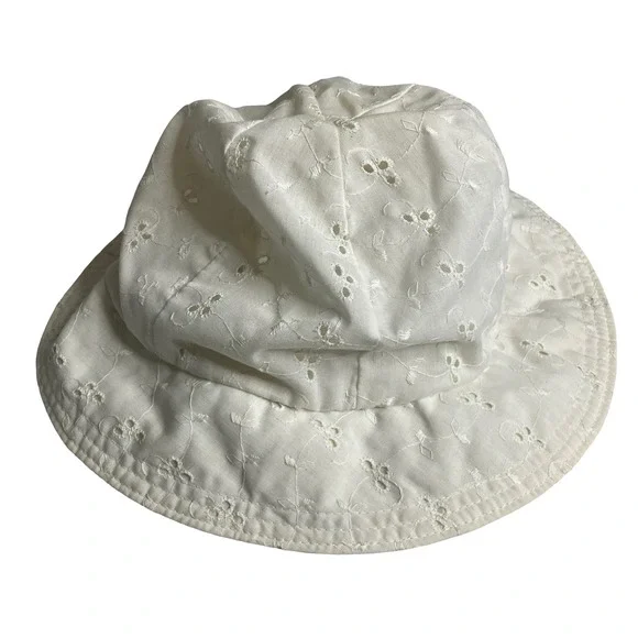 Vintage White Eyelet Embroidered Sun Hat Union Made USA Cottagecore Prairie