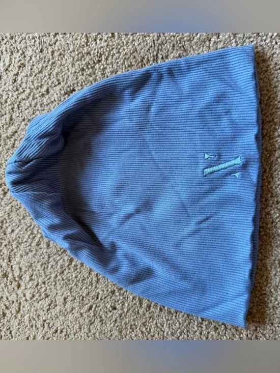 Light Blue Ribbed Beanie with Subtle Stitch Detail