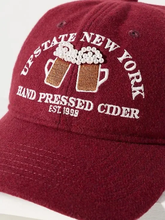 Anthropologie Coney Island Picnic Fall Icon Baseball Cap *HAND PRESSED CIDER RED