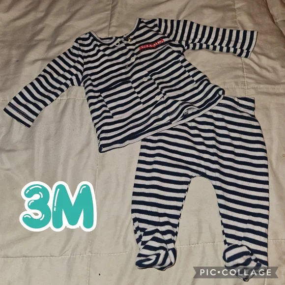 Perry Ellis Infant 3m 2Piece Pj Footed Long Sleeve Sleeper Set Striped Elastic