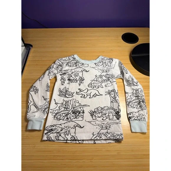 Eat Sleep Doodle Dinosaur Pajama Top Kids Size‎ 5T Black White Cotton