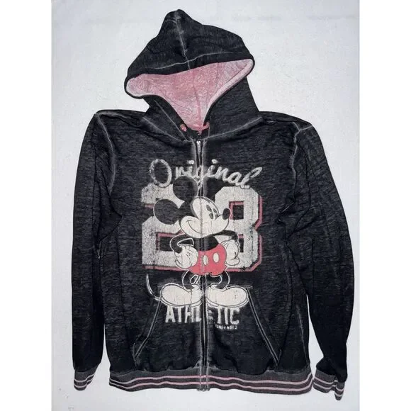 Disney Parks Mickey Mouse Zip Up Hoodie Jacket Size L Faded‎ Distressed Soft