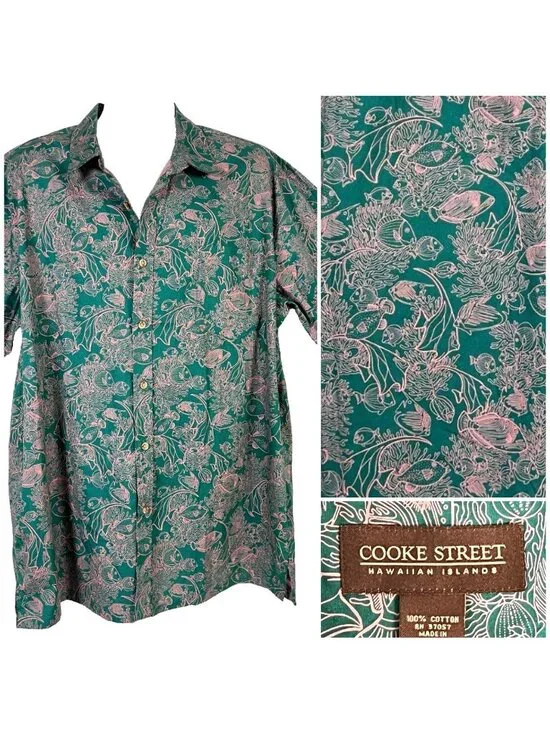 Cooke Street Tropical Fish Mens Hawaiian Shirt size 2XL 55x33 Tall Cotton Reef
