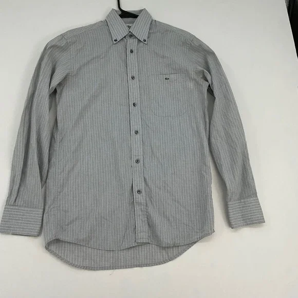 Lacoste Mens Grey Micro Check Button Down Shirt 38 M Long Sleeve‎ Cotton F5182