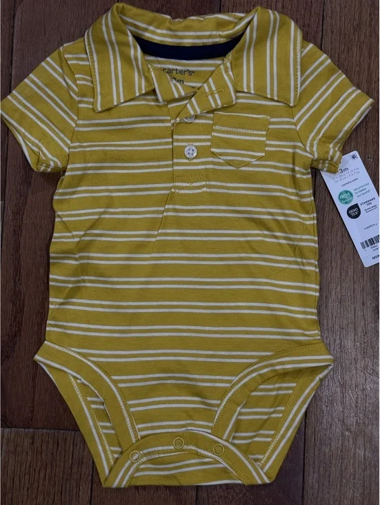 Carter's Baby Boys' 3M Polo Bodysuit Yellow White Striped