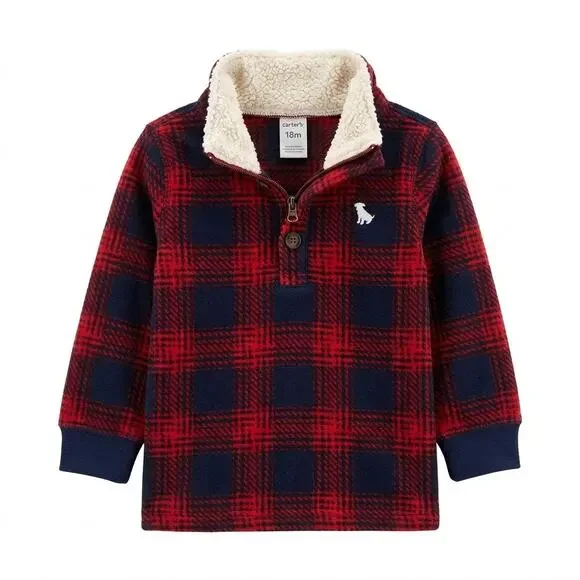 Carter's Plaid Sherpa-Lined Quarter-Zip Fleece Pullover 18mo