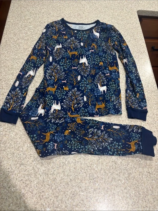 Carters girls size 14 pajama set long sleeve and pants cotton blue with animals