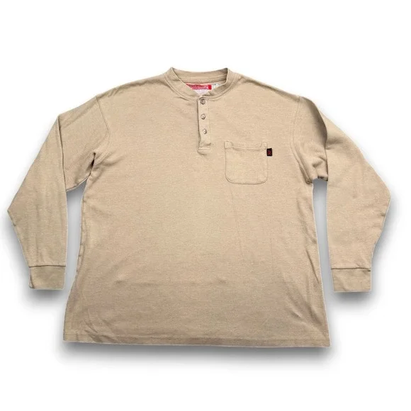 Riverside Protective Apparel‎ Henley Mens XL Tan Long Sleeve FR Workwear Pocket