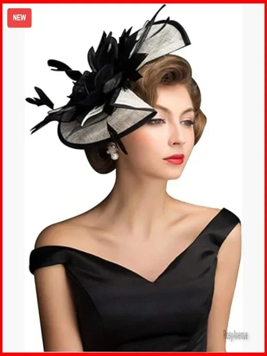 Vintage Floral Derby Fascinator Headpiece with Feathers and Headband Clips