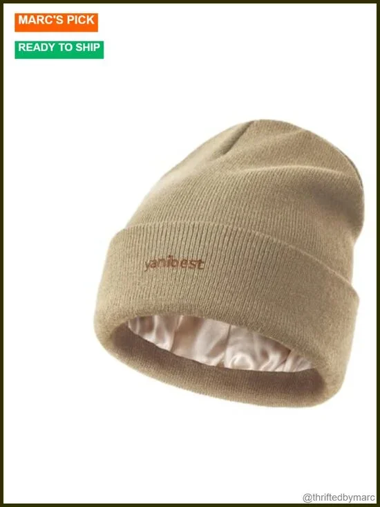 Mulberry Silk Lined Beanie Winter Hat Soft Knitted Slouchy Skull Cap