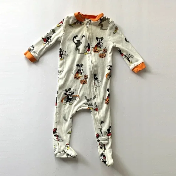 Pottery Barn Kid's Baby Disney Mickey Mouse Organic Nursery Pajamas Sz 3-6 mo‎