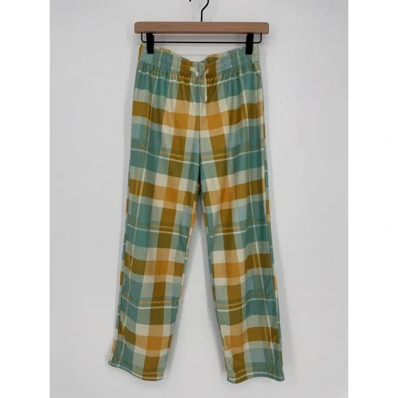 Cat & Jack Kids XL 14 Pajama Pants Teal Yellow Plaid Sleepwear Bottoms