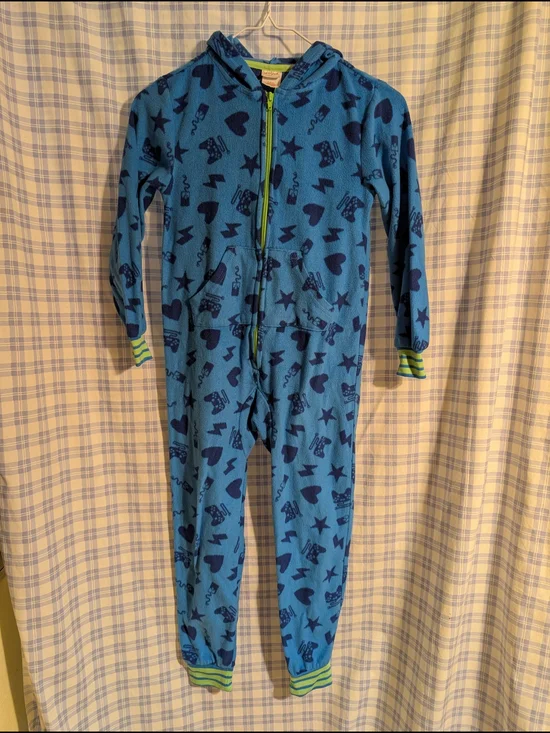 Cat & Jack Blue Patterned Kids Hooded One-Piece Footie Pajamas
