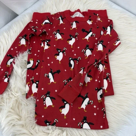 Hanna Andersson organic cotton Long John Pjs Penguin Party Youth Size 8