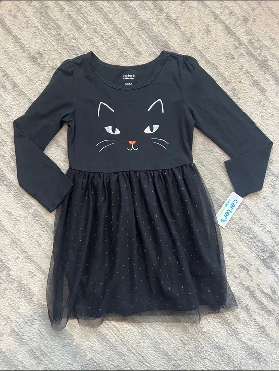 Carter's Black Cat Face Tulle Dress