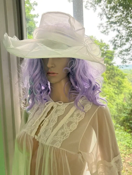 Source Unknown White Organza Wide-Brim Hat