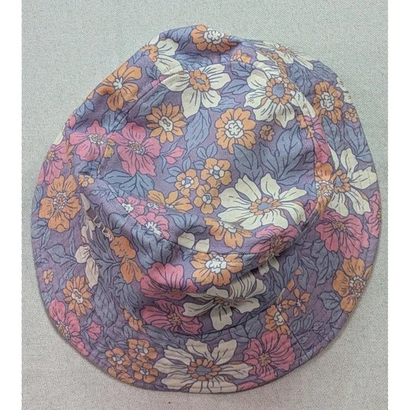 Ivory Ella Bucket Hat Womens One Size Purple Floral Cotton Excellent Festival