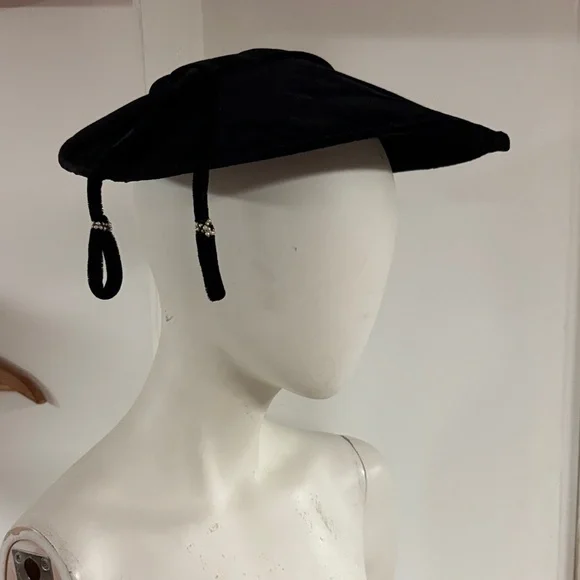 Vintage  Black Women's Hat With Beaded Tassles