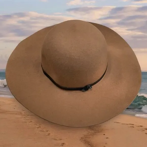 Old Navy Sun Hat 4” Wide Brim Floppy 100% Wool Chocolate Brown Large XL Boho