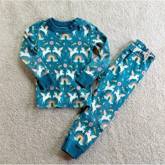 Hanna Andersson Rainbow Unicorn‎ Kids Long John Pajama Set - size 3T (90cm)