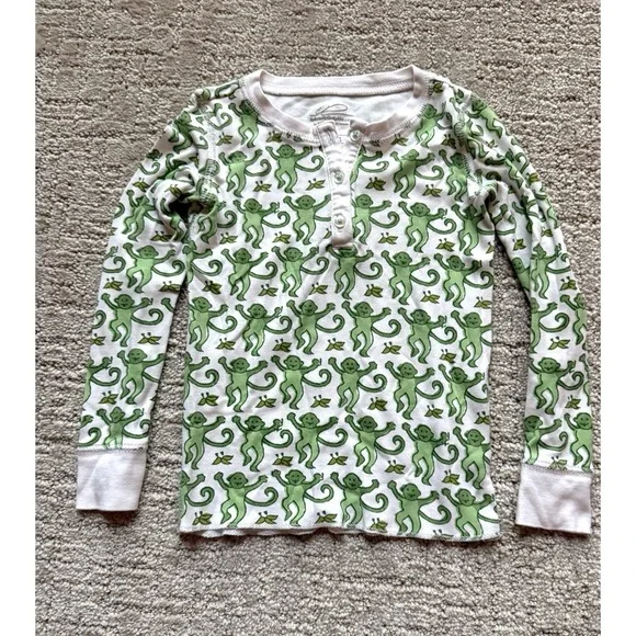 Roller Rabbit Green Monkey Animal Pima Cotton Henley Pajama Top Size 4 years