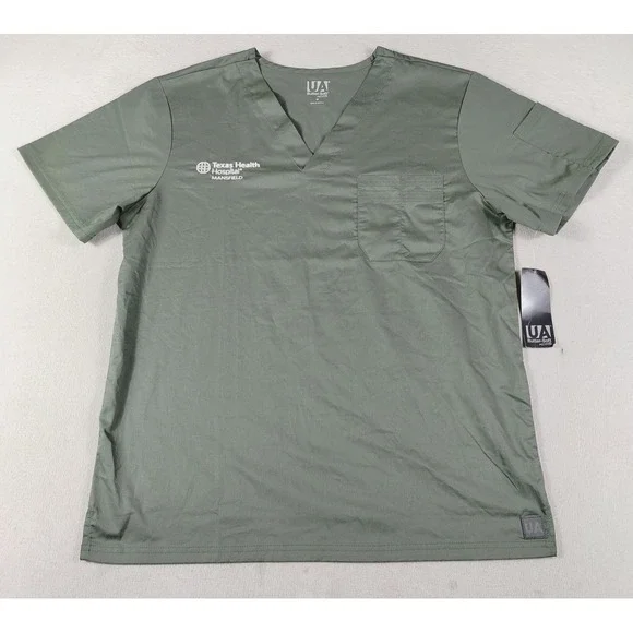 UA Butter-Soft Scrub Top Mens Medium Green V Neck Texas Health Hospital Nurse ER