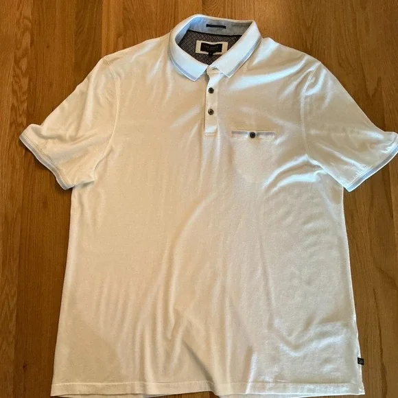 Ted Baker London Polo Shirt Mens XL White‎ Cotton Modal Short Sleeve Designer