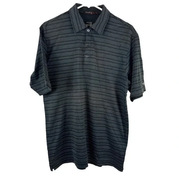 TIGER WOODS‎ Collection Nike Fit Dry Mens GOLF POLO M black/white/blue striped
