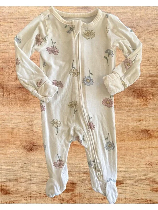Purely Soft Floral Footie Pajama White EcoVero Viscose Baby Sleeper