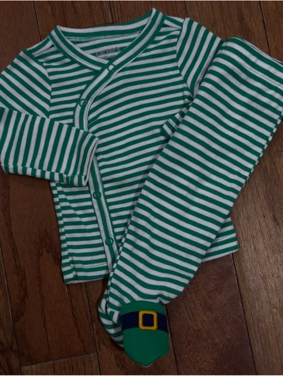 Carter's Baby Green and White Striped Footed Pajamas 0-3 Months