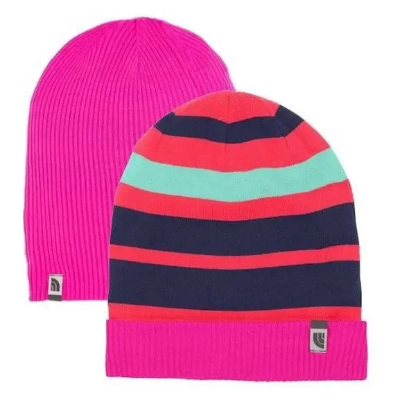 North Face Pete n Repeat Beanie Pink Reversible Knit Adult One Size Ski Winter