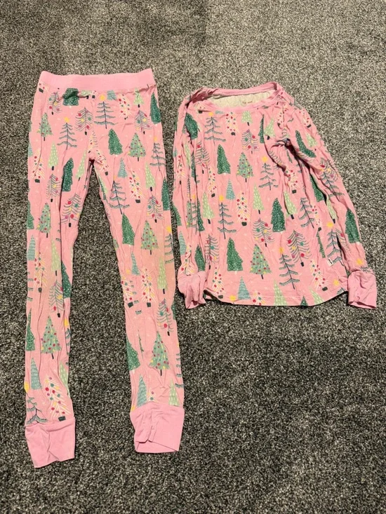Little Sleepies Pink Holiday Tree Pajama Set