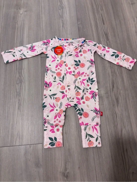 Magnetic Me bamboo Pink Floral Snap-Front Baby One-Piece