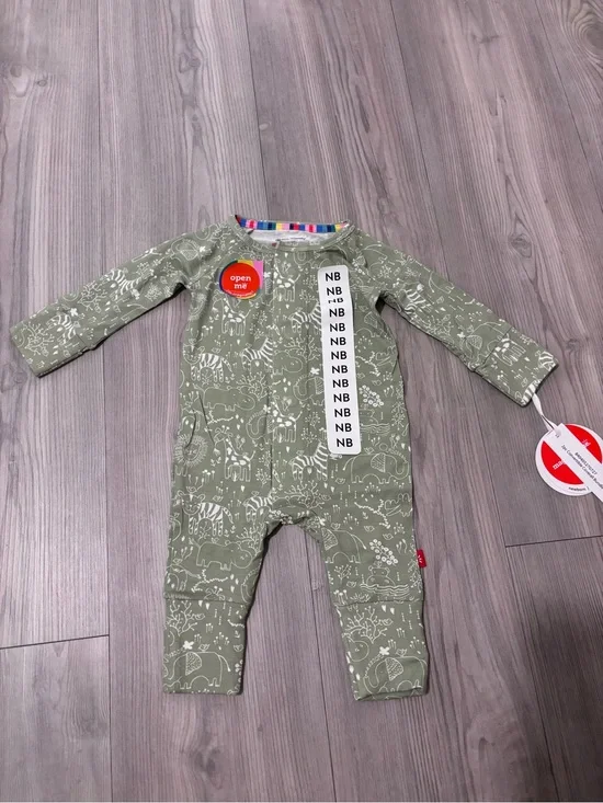 Magnetic Me bamboo Olive Green Animal Print Footie