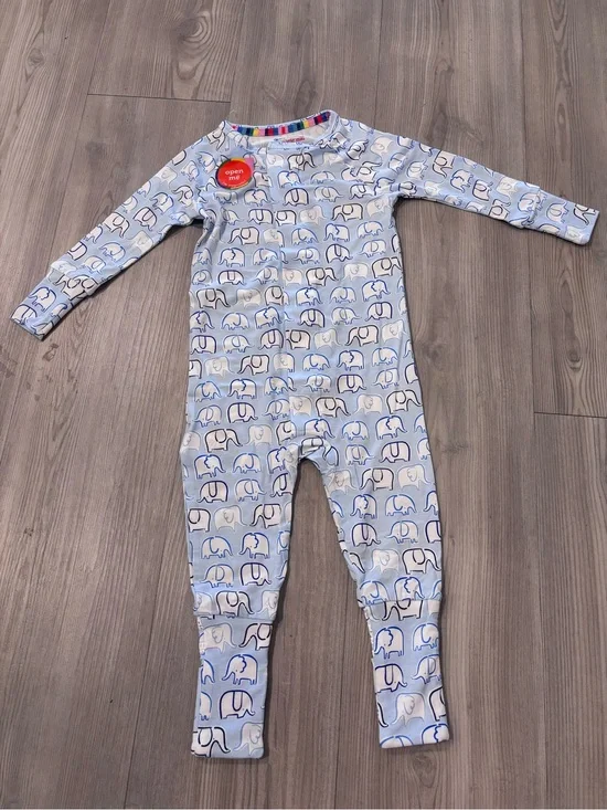 Kids bamboo magnetic me Blue Elephant Print One-Piece Pajamas