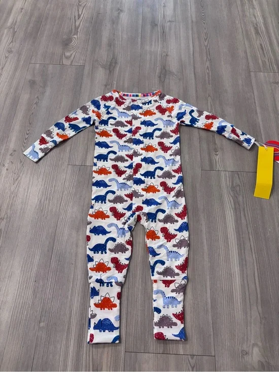 Magnetic Me bamboo White Footed Dino Print Pajamas in Red Blue Gray Orange