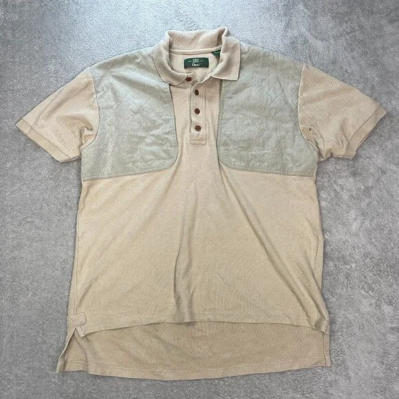 Orvis Men’s Large Shooting Shirt Hunting Beige Hook And Loop Chest Pad Button Up