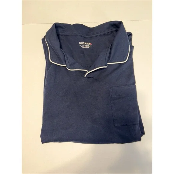 Untuckit Mens Medium Blue Stretch Knit Golf Polo Short Sleeve 100% Cotton‎ 2XL
