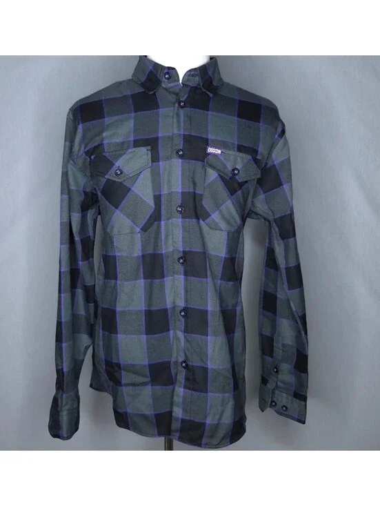 Men’s Dixxon Black Purple The Gift Plaid Button-Up Shirt Sz Large