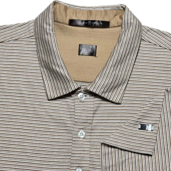 Vintage Y2K Nike Tiger Woods Golf Polo Shirt Mens L Brown Stripe Cotton EUC